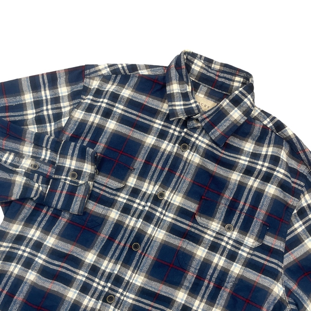 Jach’s Medium Blue Plaid Flannel Long Sleeve Shirt Pocket 100% Cotton